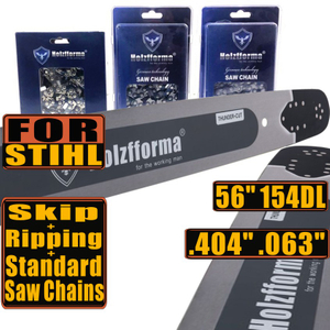 Holzfforma 56Inch .404" .063"(1.6mm) 154 Drive Links Solid Guide Bar & Full Chisel Saw Chain & Skip Chain & Ripping Chain Combo For ST 088 MS880 070 090 084 076 075 051 050 Chainsaw