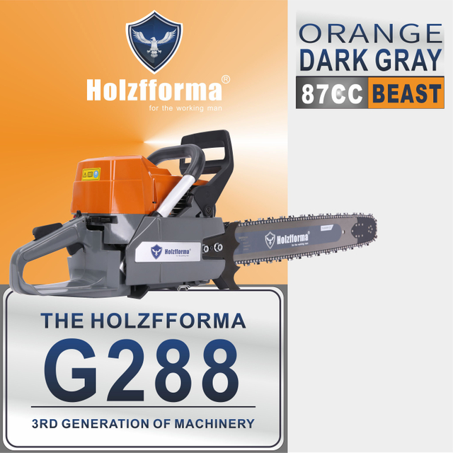 87cc Holzfforma® G288 Gasoline Chain Saw Power Head Orange Dark Gray 54mm Bore Without Guide Bar and Chain Top Quality By Farmertec All parts are For Husqvarna 288 Chainsaw