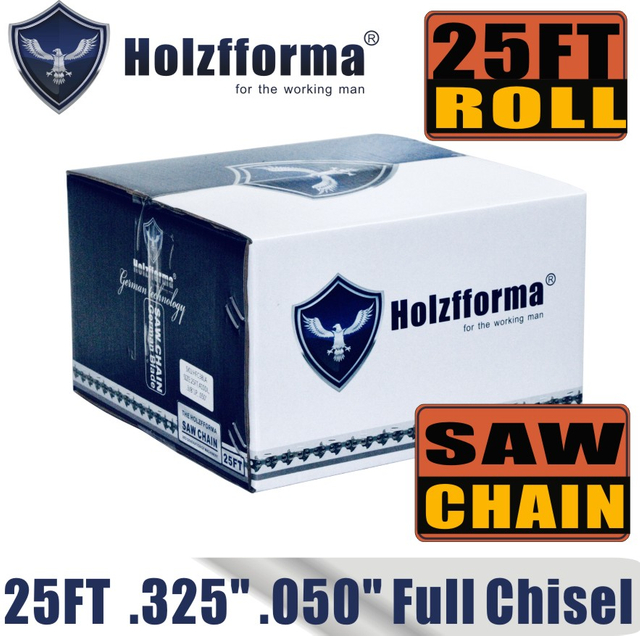 Holzfforma® 25FT Roll Full Chisel Saw Chain .325'' Pitch .050'' Gauge For Stihl Dolmar Echo McCulloch Homelite Jonsered Shindaiwa Makita Tanaka Efco Oleo Mac Oregon Carlton Chainsaw With 10PCS Matched Connecting links and 6 Boxes