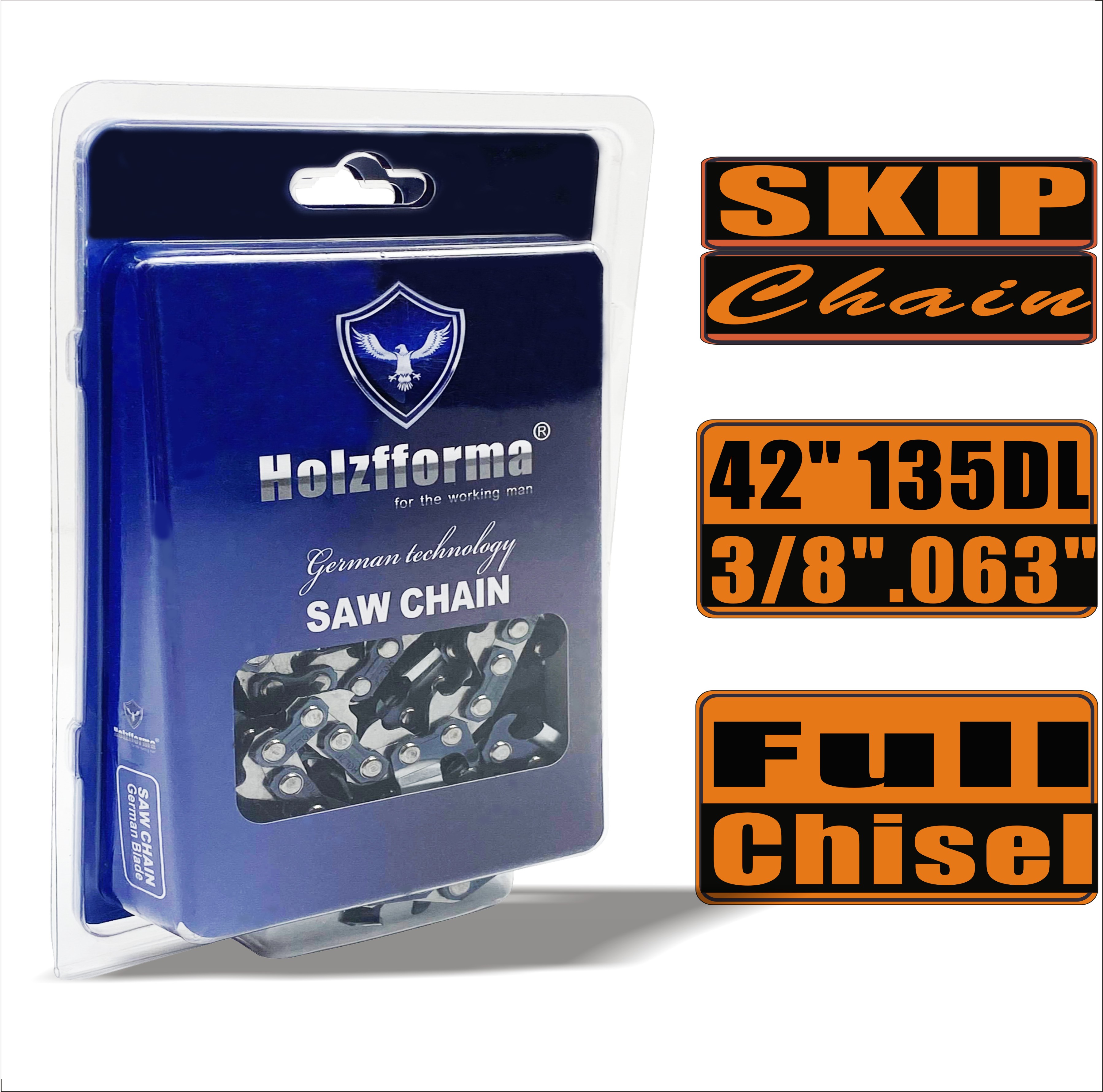 Holzfforma® Skip Chain Full Chisel .3/8\'\' .063\'\' 42inch 135DL Chainsaw Saw Chain Top Quality German Blades and Links