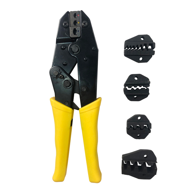 Insulated Terminals Ferrules Crimping Plier Ratcheting Crimper Tool with 5 Interchangeable Tips