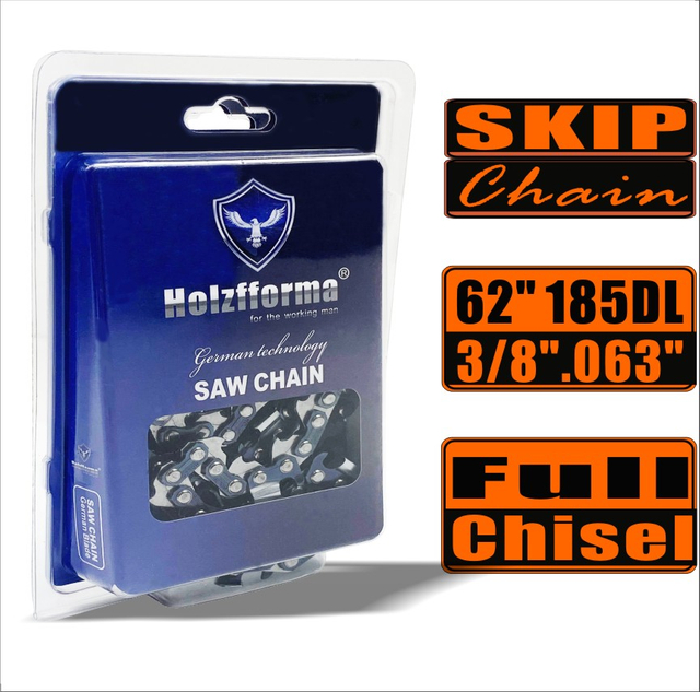 Holzfforma® 62 Inch 3/8” .063“ 185DL Full Chisel Skip Saw Chain For Holzfforma bar 62inch HF38641 HF38651 and STL & Husqvarna chainsaws