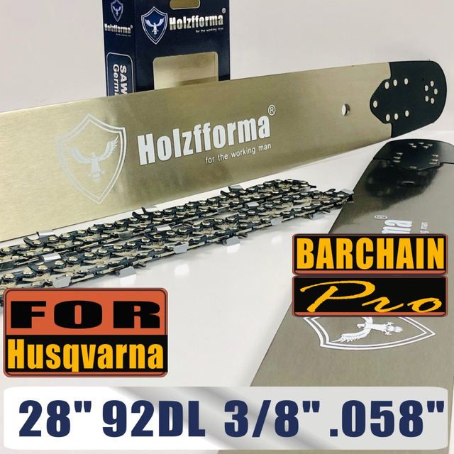US STOCK - Holzfforma® Pro 28 Inch 3/8 .058 92DL Bar & Full Chisel Chain Combo For Husqvarna 61 66 262 xp 266 268 272 xp 281 288 362 365 372 xp 385 390 394 395 480 562 570 575 2-4 Days Delivery Time Fast Shipping For US Customers Only