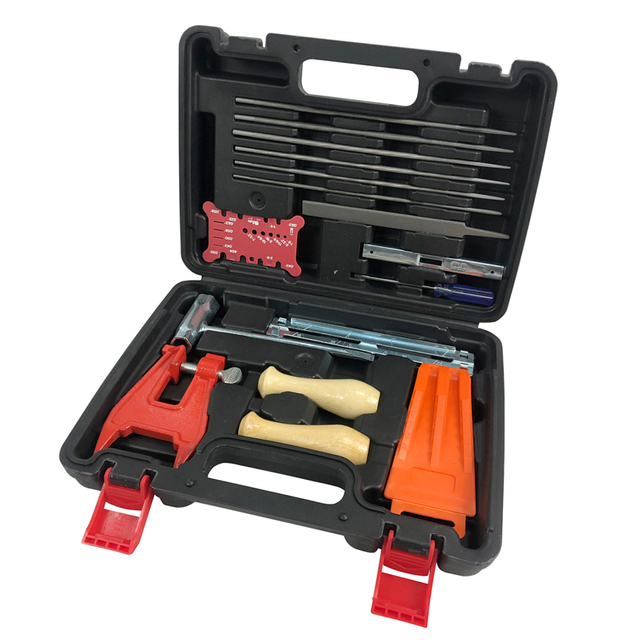 16pcs Chain & Bar Measuring Tool Guide Gauge Handle Stump Vise Felling Wedge 3.5mm-5.5mm Round File Guide Gauge Screwdriver Wrench Kit