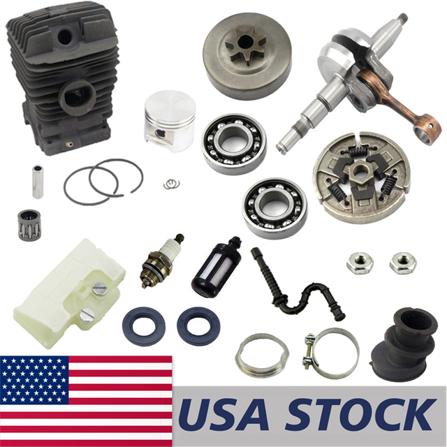 US STOCK - 46mm Cylinder Piston Kit Crankshaft Grooved Ball Bearing Oil Seal Fuel Line Filter Clutch Drum Chain Sprocket Intake Manfold Sleeve Combo For Stihl MS290 029 Chainsaw 2-4 Days Delivery Time Fast Shipping For US Customers Only