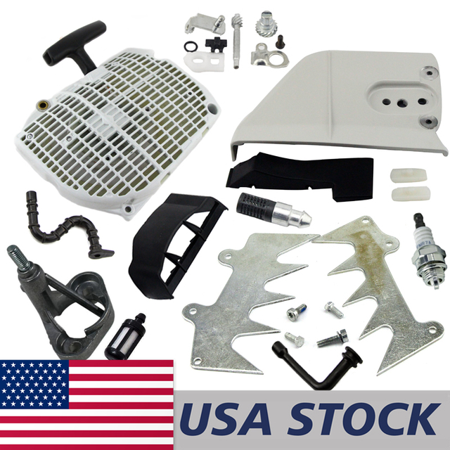US STOCK - Stronger Chain Sprocket Cover Recoil Starter Bumper Spike Chain adjuster Fuel Oil Filter Hose NGK Spark Plug Flange Air Baffle Combo For MS660 066 Chainsaw 2-4 Days Delivery Time Fast Shipping For US Customers Only