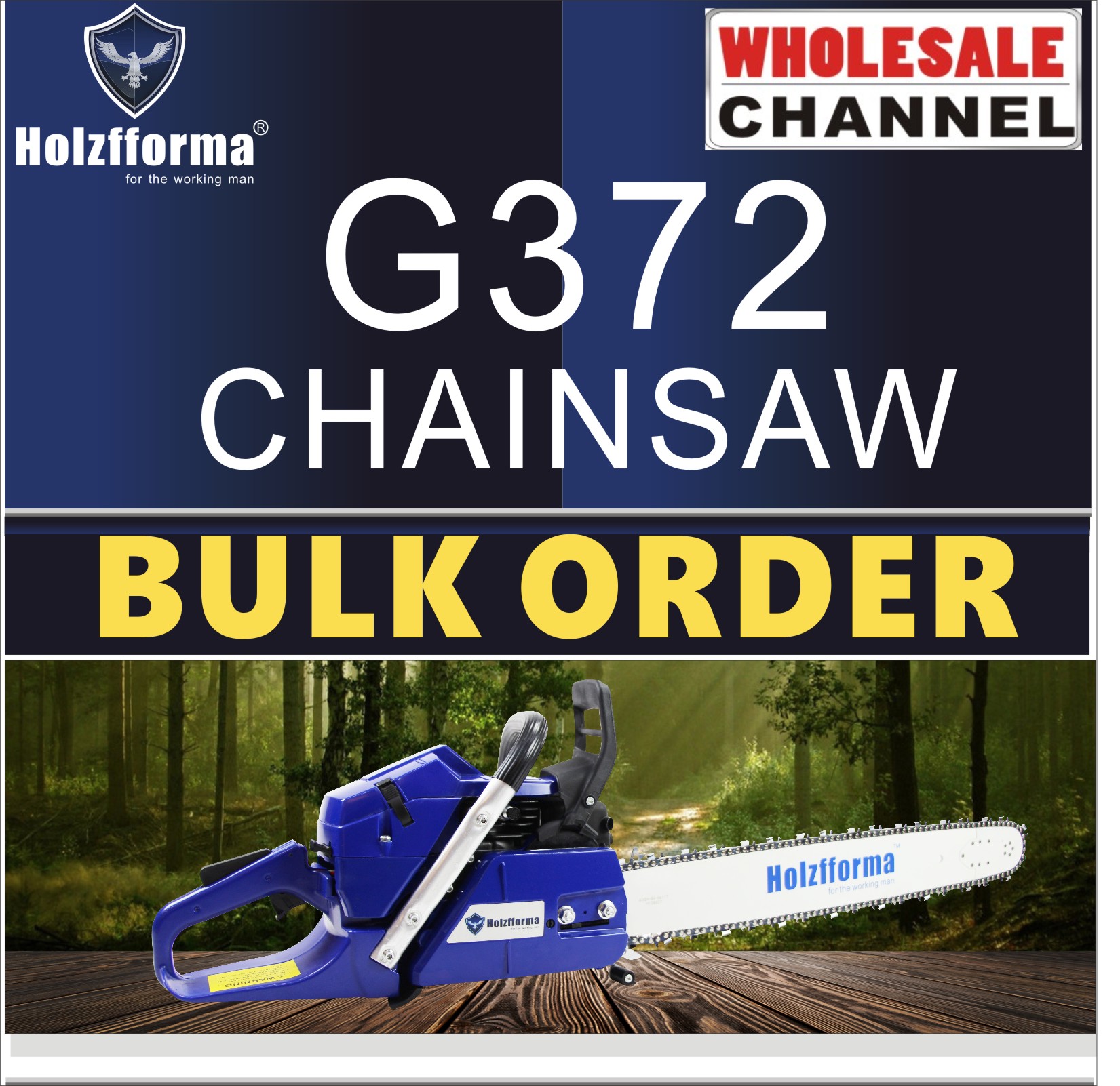 10 SAW BULK ORDER(Minimum Order Quantity 10 units) 65cc Holzfforma® Blue Thunder G372 Gasoline Chain Saws Power Head Without Guide Bar and Chain Top Quality All parts are For H362 365 372 Chainsaw