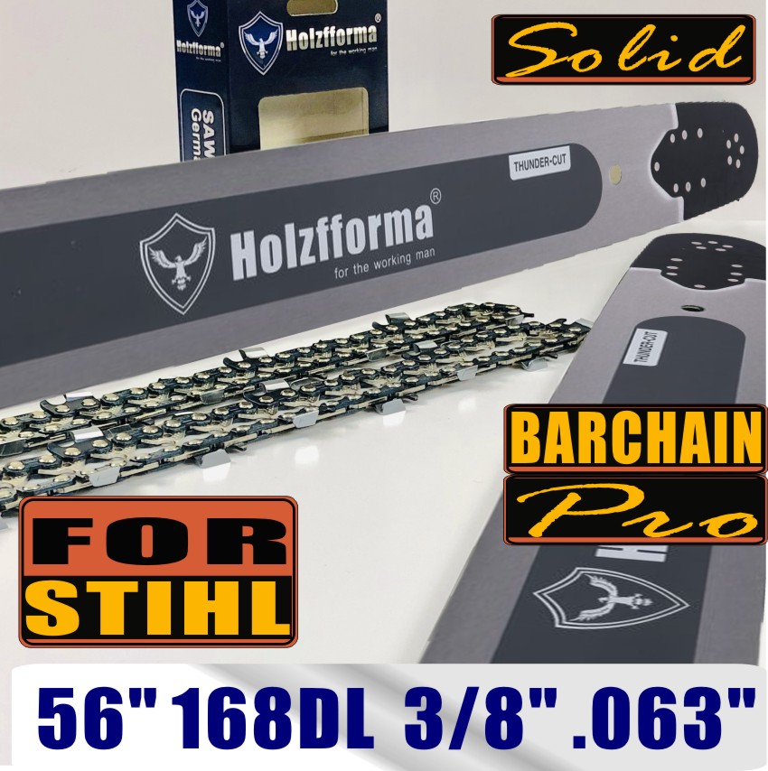 Holzfforma 56Inch 3/8" .063"(1.6mm) 168 Drive Links Solid Guide Bar Full Chisel Saw Chain Combo For ST MS660 MS661 MS650 066 064 Chainsaw