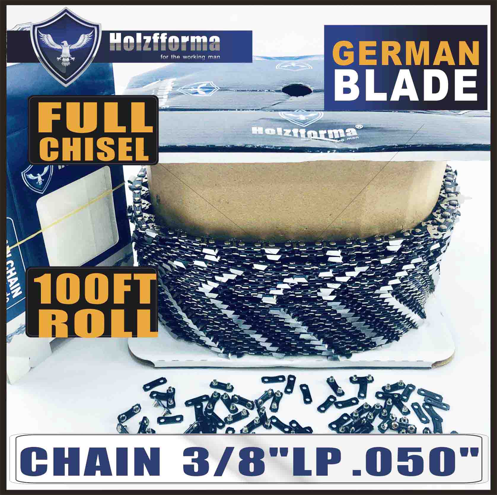 Holzfforma® 100FT Roll .3/8\'\'LP .050\'\' Full Chisel Saw Chain With 40 Sets Matched Connecting links and 25 Boxes