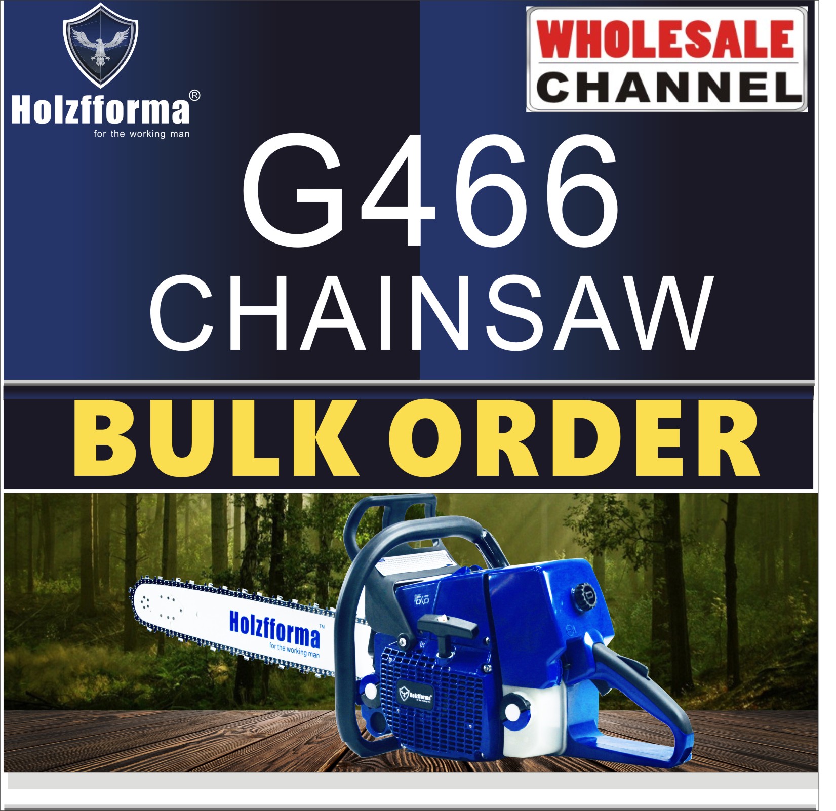 10 SAW BULK ORDER(Minimum Order Quantity 10 units) 76.5cc Holzfforma® Blue Thunder G466 Gasoline Chain Saws Power Head Without Guide Bar and Chain By Farmertec All parts are For MS460 046 Chainsaw