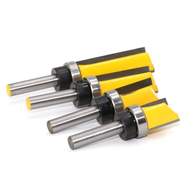 4pcs 8mm Shank Template Trim Hinge Mortising Router Bit Bearing Straight End Mill Trimmer Cleaning Flush Trim Tenon Cutter For Woodworking