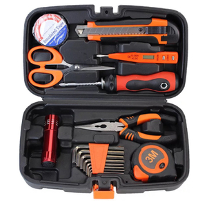 17pcs Wrench Flashlight Measuring Insulating tape Nipper Pliers Scissor Knife Household Combination Kit Hardware Toolbox Wide Application Hand Tool