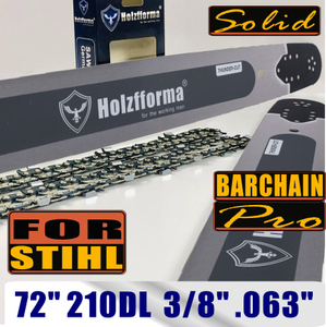 Holzfforma 72Inch 3/8" .063"(1.6mm) 210 Drive Links Solid Guide Bar & Full Chisel Saw Chain Combo For ST MS660 MS661 MS650 066 064 Chainsaw
