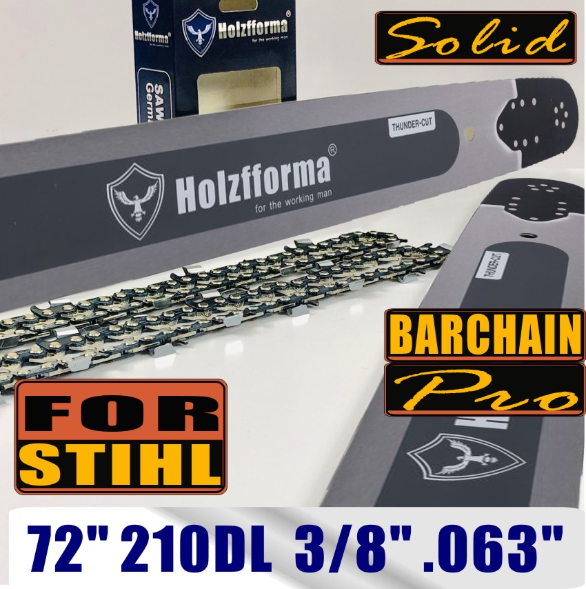 Holzfforma 72Inch 3/8" .063"(1.6mm) 210 Drive Links Solid Guide Bar & Full Chisel Saw Chain Combo For ST MS660 MS661 MS650 066 064 Chainsaw