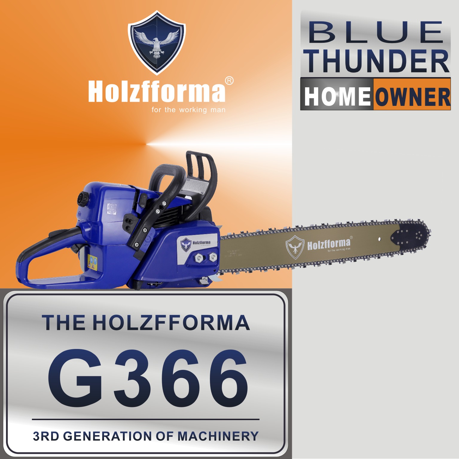 59cc Holzfforma® Blue Thunder G366 Gasoline Chain Saw Power Head Only Without Guide Bar and Saw Chain Parts Are For MS361 Chainsaw