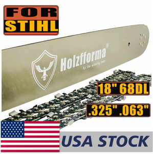 US STOCK - Holzfforma® 18Inch Guide Bar &Saw Chain Combo .325 .063 68DL For Stihl MS170 MS171 MS180 MS181 MS190 MS191T MS192T MS200 MS210 MS211 MS230 MS250 017 018 020 021 023 025 Chainsaw 2-4 Days Delivery Time Fast Shipping For US Customers Only