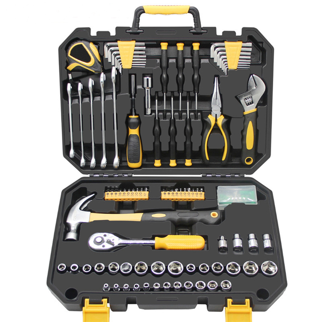 127in1 3/8'' Ratchet Wrench Screwdriver Sleeves Bits Pliers Spanner Measuring Tape Home Repair DIY Hand Tool Kit