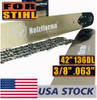 US STOCK - Holzfforma® Pro 42 Inch 3/8 .063 136DL Solid Bar & Full Chisel Chain Combo For Stihl MS440 MS441 MS460 MS461 MS660 MS661 MS650 066 065 064 2-4 Days Delivery Time Fast Shipping For US Customers Only