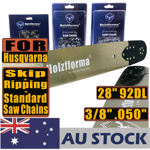 AU STOCK only to AU ADDRESS - Holzfforma® Pro 28inch 3/8 .050 92DL Solid Guide Bar & Standard Chain & Ripping Chain & Skip Chain Combo For Husqvarna 61 66 262 xp 266 268 272 xp 281 288 365 372 xp 385 390 394 395 480 562 570 575 Chainsaw 2-4 Days Delivery Time Fast Shipping For AU Customers Only