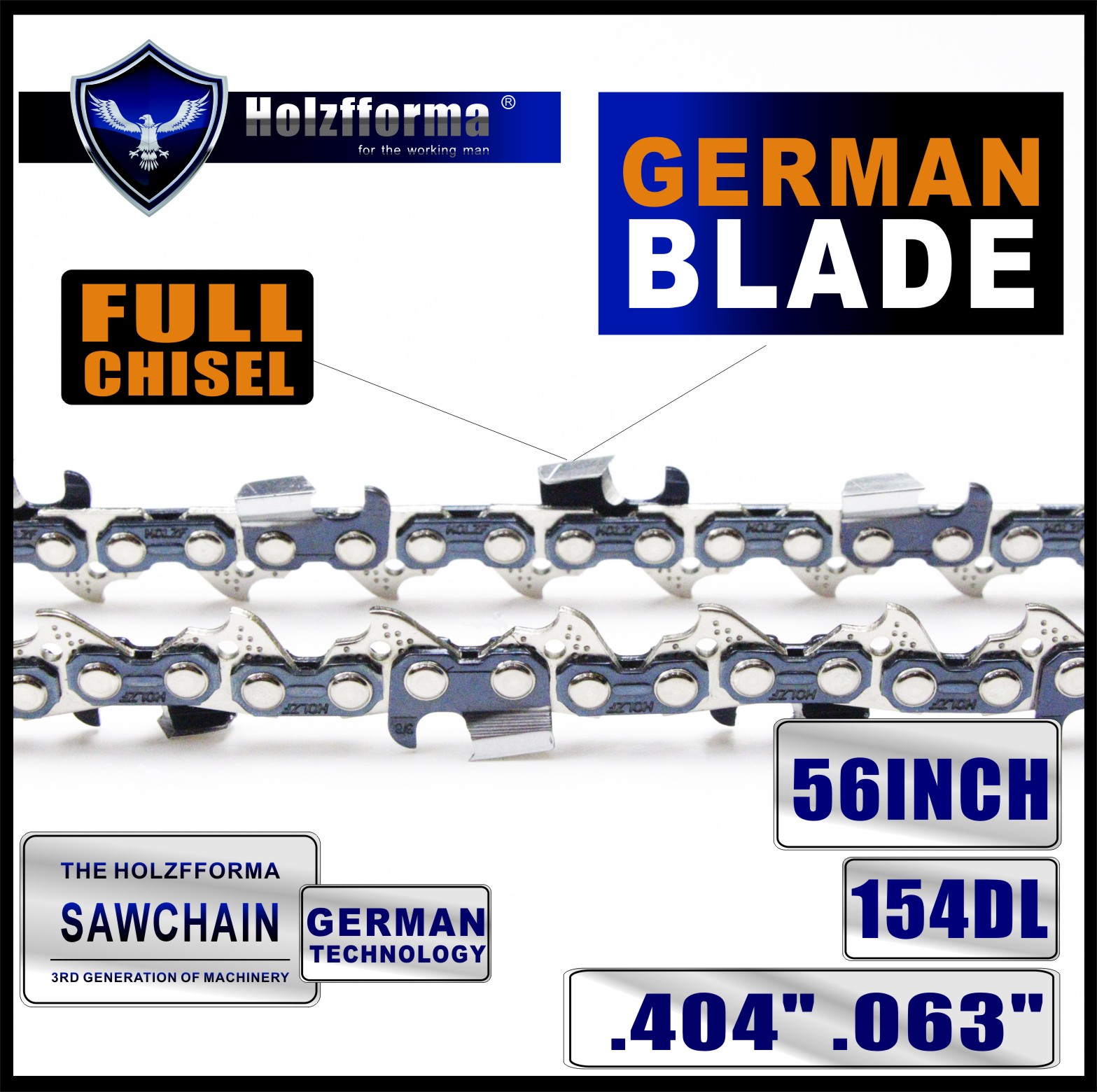 Holzfforma® 56 Inch .404” .063“ 154DL Full Chisel Saw Chain For Holzfforma bar 56inch HF40056 and STL MS880 088 070 090 084 076 075 051 050