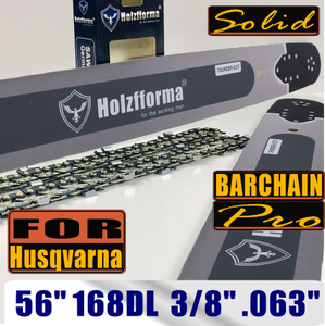 Holzfforma 56Inch 3/8" .063"(1.6mm) 168 Drive Links Solid Guide Bar & Full Chisel Saw Chain Combo For Husqvarna 365 372 385 390 394 395 480 562 570 575 Chainsaw