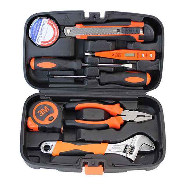 9pcs Insulating Measuring Tape Wrench Wire-cutter Screwdriver Household Combination Kit Hardware Toolbox Wide Application Hand Tool