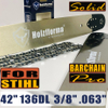 Holzfforma® Pro 42 Inch 3/8 .063 136DL Solid Bar & Full Chisel Chain Combo For Stihl MS440 MS441 MS460 MS461 MS660 MS661 MS650 066 065 064