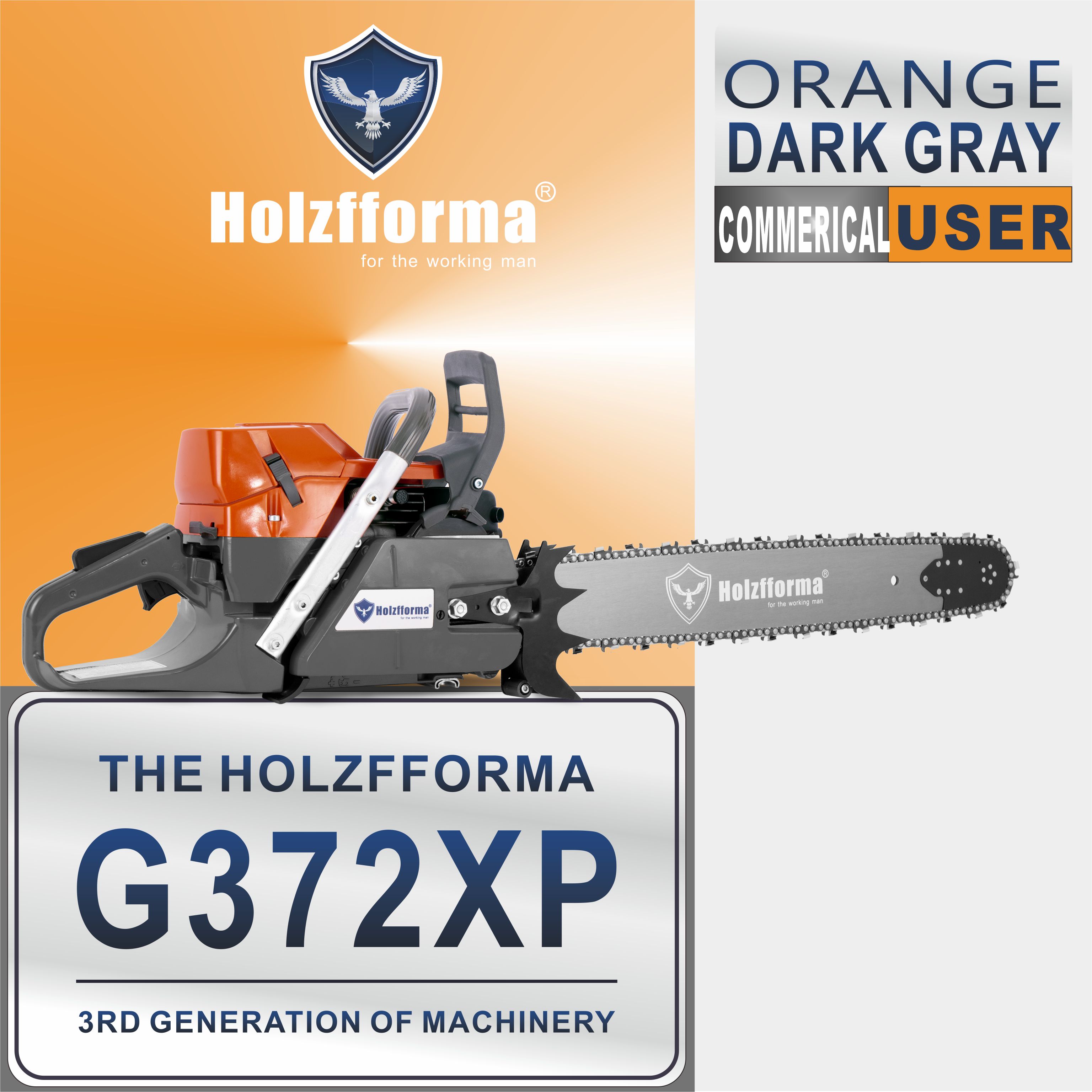 71cc Holzfforma® Orange Dark Gray G372XP Gasoline Chain Saw Power Head 50mm  Bore Without Guide Bar and Chain Top Quality By Farmertec All Parts Are 