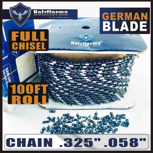 Holzfforma® 100FT Roll .325 .058'' Full Chisel Saw Chain With 40 Sets Matched Connecting links and 25 Boxes