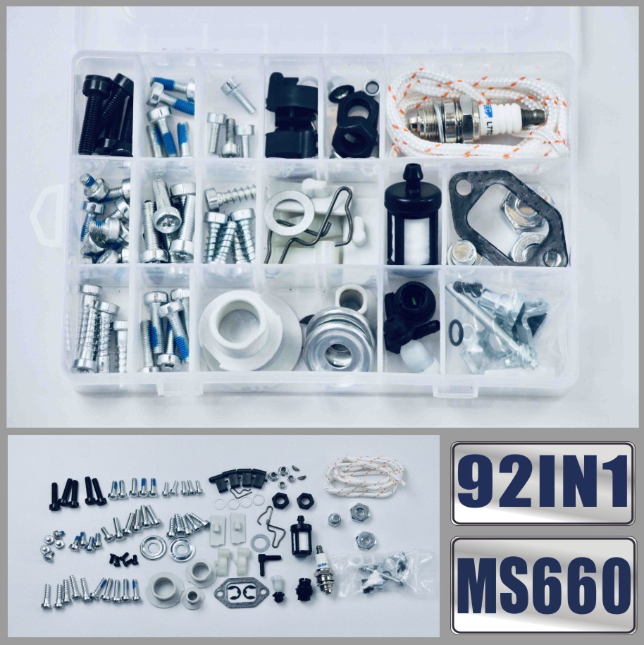 92IN1 Screws Bolts Nuts Clips Chain Tensioner Tank Vent Starter Kit For STIHL MS660 MS461 MS460 MS440 MS441 MS361 MS360 MS260 066 046 044 036 026 Chainsaw