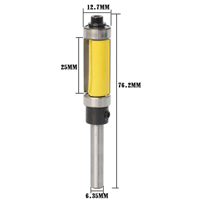 1/4'' Shank Flush Trim Router Bit (1/4''*1/2''*25mm) Woodworking Tool Top With Bottom Bearing