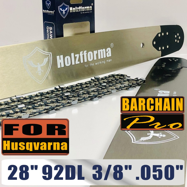 US STOCK - Holzfforma® 28 Inch 3/8 .050 92DL Bar & Full Chisel Chain Combo For Husqvarna 61 66 262 xp 266 268 272 xp 281 288 362 365 372 xp 385 390 394 395 480 562 570 575 2-4 Days Delivery Time Fast Shipping For US Customers Only