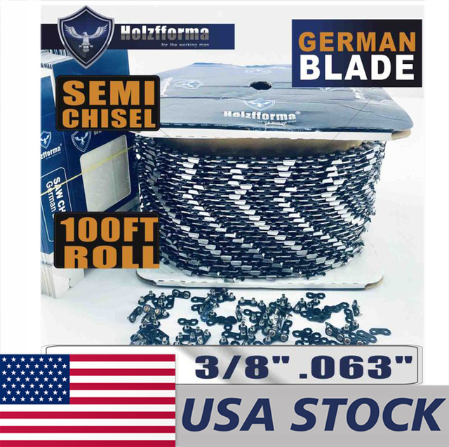 US STOCK - Holzfforma® 100FT Roll 3/8” .063'' Semi Chisel Saw Chain With 40 Sets Matched Connecting links and 25 Boxes 2-4 Days Delivery Time Fast Shipping For US Customers Only