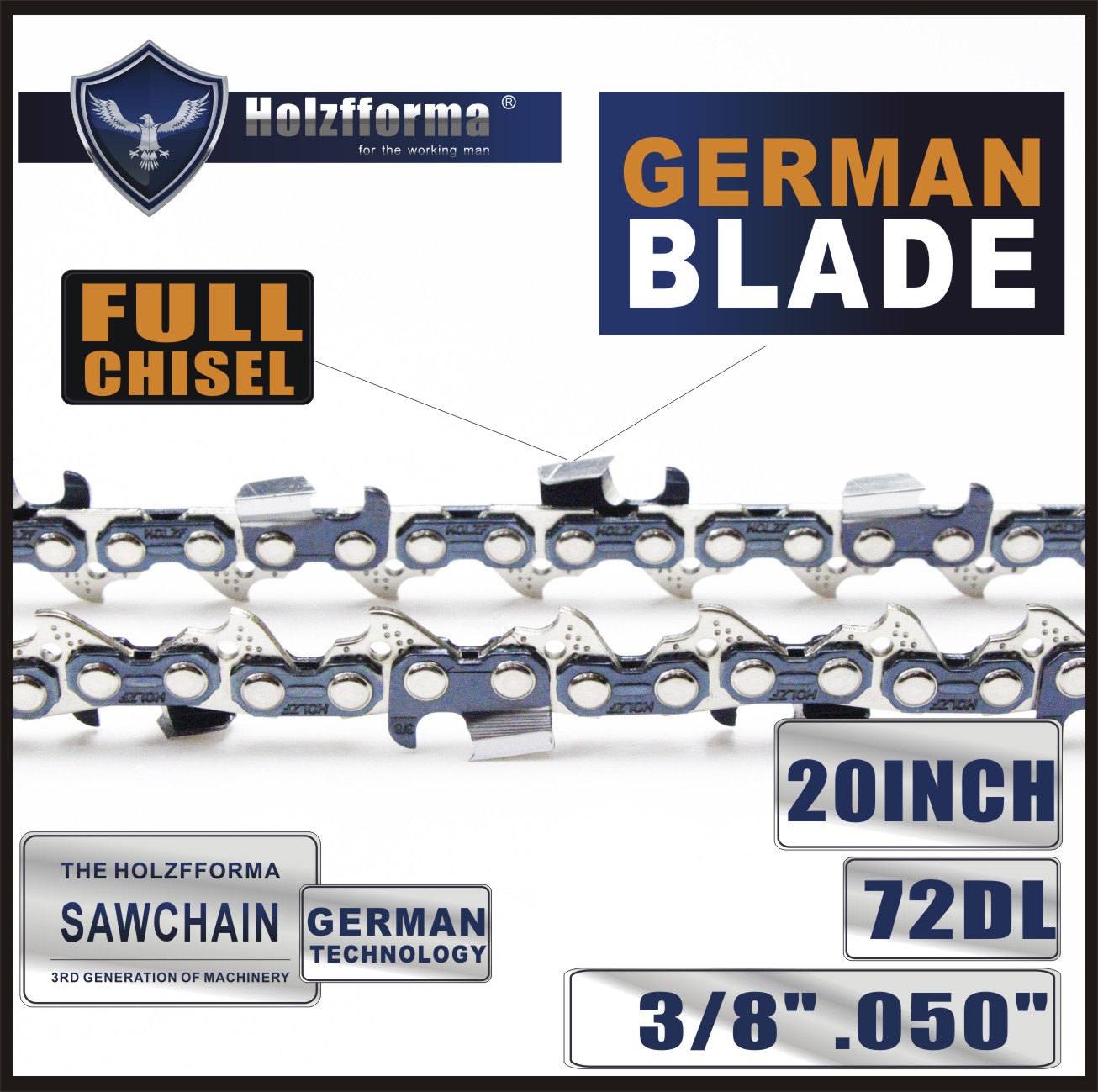 thumbnail image 2 of 20 Inch Chainsaw Chain 3/8LP .050 72DL - Full Chisel For Husqvarna 261 By PIRIPARA 2 of 6