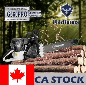 CA STOCK - 92cc Holzfforma G660 PRO Top Grade Chainsaw Power Head With Walbro Carburetor Italy Tech Nikasil Cylinder Meteor Piston Caber Ring NGK Plug Tank Protective Guard Wrap Around Handle Bar Larger and Stronger Sprocket Cover 2-4 Days Delivery Time Fast Shipping For CA Customers Only