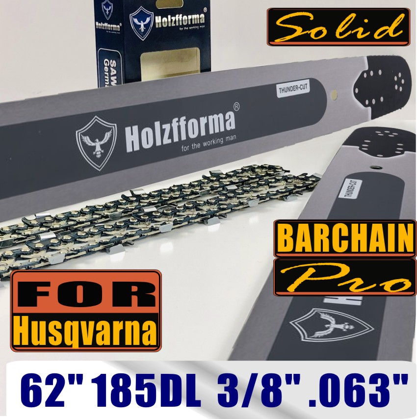 Holzfforma 62Inch 3/8" .063"(1.6mm) 185 Drive Links Solid Guide Bar & Full Chisel Saw Chain Combo For Husqvarna 365 372 385 390 394 395 480 562 570 575 Chainsaw