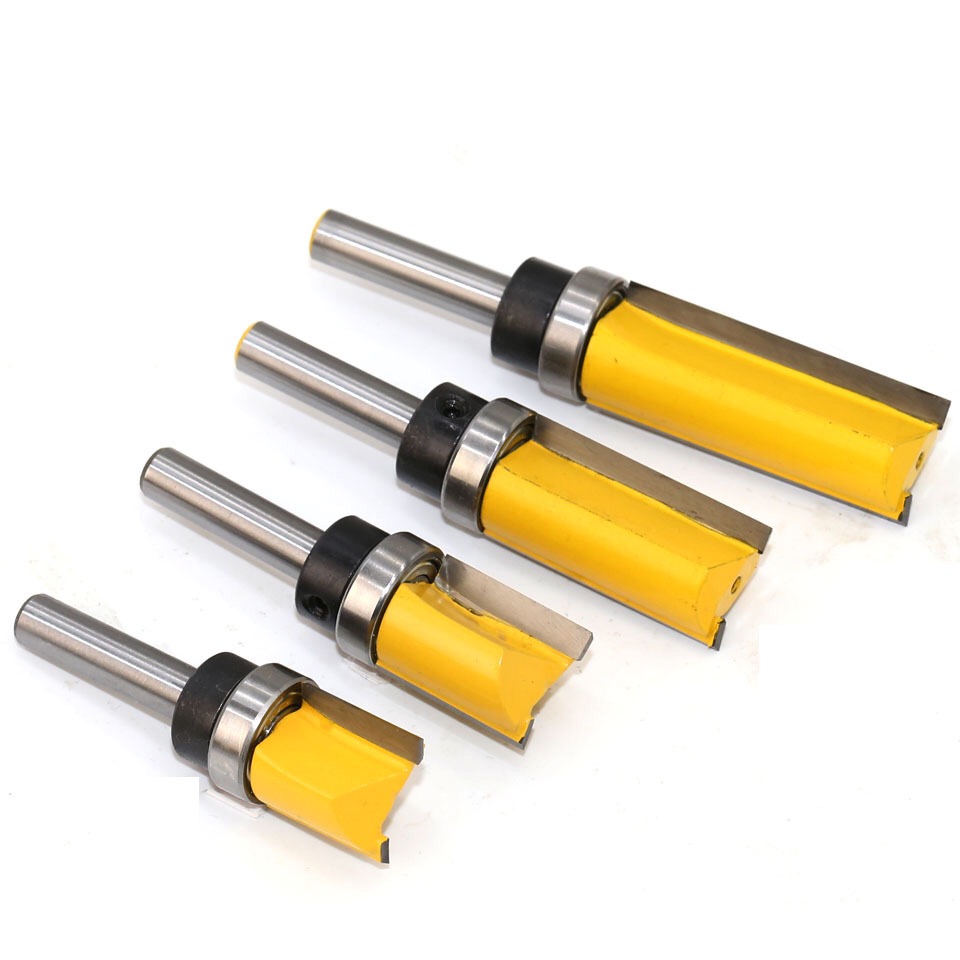 4pcs 8mm Shank Template Trim Hinge Mortising Router Bit Bearing Straight End Mill Trimmer Cleaning Flush Trim Tenon Cutter For Woodworking