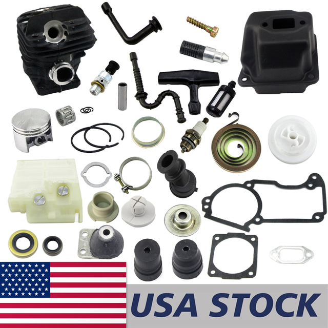 US STOCK - 44mm Cylinder Piston Kit Muffler Oil Seal Spark Plug Air Filter Starter Pulley Spring Handle Annular Buffer Plug Combo For Stihl MS260 026 Chainsaw 2-4 Days Delivery Time Fast Shipping For US Customers Only