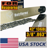 US STOCK - Holzfforma® Pro 42 Inch 3/8 .063 136DL Guide Bar & Saw Chain Combo For Husqvarna 61 66 266 268 272 281 288 365 372 385 390 394 395 480 562 570 575 More Chainsaw 2-4 Days Delivery Time Fast Shipping For US Customers Only