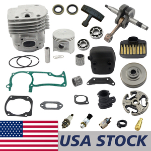 US STOCK - 50mm Square Inlet Cylinder Piston Kit Crankshaft Muffler Bracket Air Filter Fuel Hose Line Filter Spark Plug Decompression Valve Spark Plug Chain Sprocket Clutch Drum Combo For Husqvarna 362 365 372 372XP Chainsaw 2-4 Days Delivery Time Fast Shipping For US Customers Only