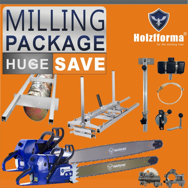 US STOCK - HOLZFFORMA® MILLING PACKAGE Bundle Sale Pick Your 5 Units Mill Equipments, Chainsaw,Chainsaw Mill, Auxiliary Oiler With Winch,9FT Mill Rail,Chain&Bar,High Output Oiler 2-4 Days Delivery Time Fast Shipping For US Customers Only
