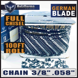 Holzfforma® 100FT Roll 3/8” .058'' Full Chisel Saw Chain With 40 Sets Matched Connecting links and 25 Boxes