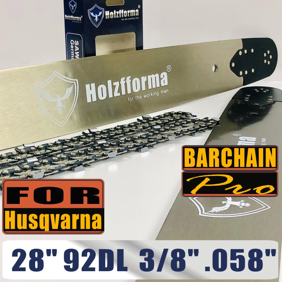Holzfforma® Pro 28 Inch 3/8 .058 92DL Bar & Full Chisel Chain Combo For Husqvarna 61 66 262 xp 266 268 272 xp 281 288 362 365 372 xp 385 390 394 395 480 562 570 575