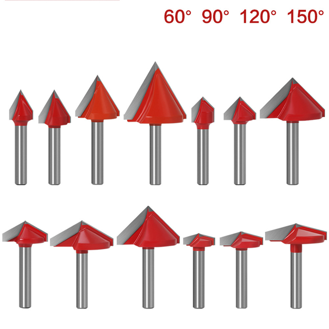 6mm Shank 60° 90° 120° 150°V Type Groove Flush Trim Router Bit Chuck Trimming Engraving Milling Cutter