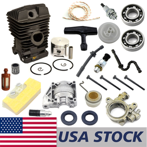 US STOCK - 49mm Cylinder Piston Kit Oil Seal NGK Spark Plug Decompression Valve Engine Pan Cover Oil Hose Line Filter Oil Pump Worm Spring Air Filter Fleece Starter Handle Rope Pulley Combo For Stihl MS290 029 Chainsaw 2-4 Days Delivery Time Fast Shipping For US Customers Only