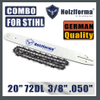 Holzfforma® 20inch 3/8 .050 72DL Bar & Full Chisel Saw Chain Combo For Stihl Chainsaw MS360 MS361 MS362 MS380 MS390 MS440 MS441 MS460 MS461 MS660 MS661 MS650