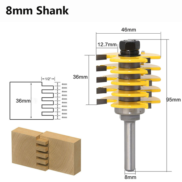 8mm Shank 2 Teeth Adjustable Finger Joint Router Bit Tenon Cutter Industrial Grade For Wood Tool