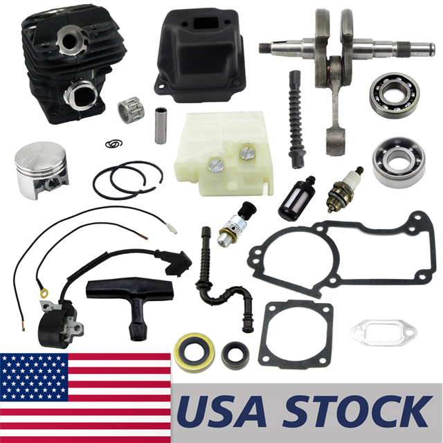 US STOCK - 44mm Cylinder Piston Kit Muffler Air Filter Gasket Ball Bearing Oil Seal Fuel Line Ignition Coil Impulse Hose Combo For Stihl MS260 026 Chainsaw 2-4 Days Delivery Time Fast Shipping For US Customers Only