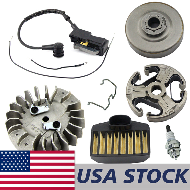 US STOCK - Ignition Coil Flywheel NGK Spark Plug Air Filter Cleaner Clip Spring Chain Sprocket Clutch Drum Combo For Husqvarna 362 365 372 372XP Chainsaw 2-4 Days Delivery Time Fast Shipping For US Customers Only