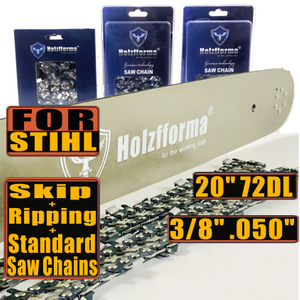 Holzfforma® Pro 20inch 3/8 .050 72DL Solid Guide Bar & Standard Chain & Ripping Chain & Skip Chain Combo For Stihl MS360 MS361 MS362 MS380 MS390 MS440 MS441 MS460 MS461 MS660 MS661 MS650 Chainsaw